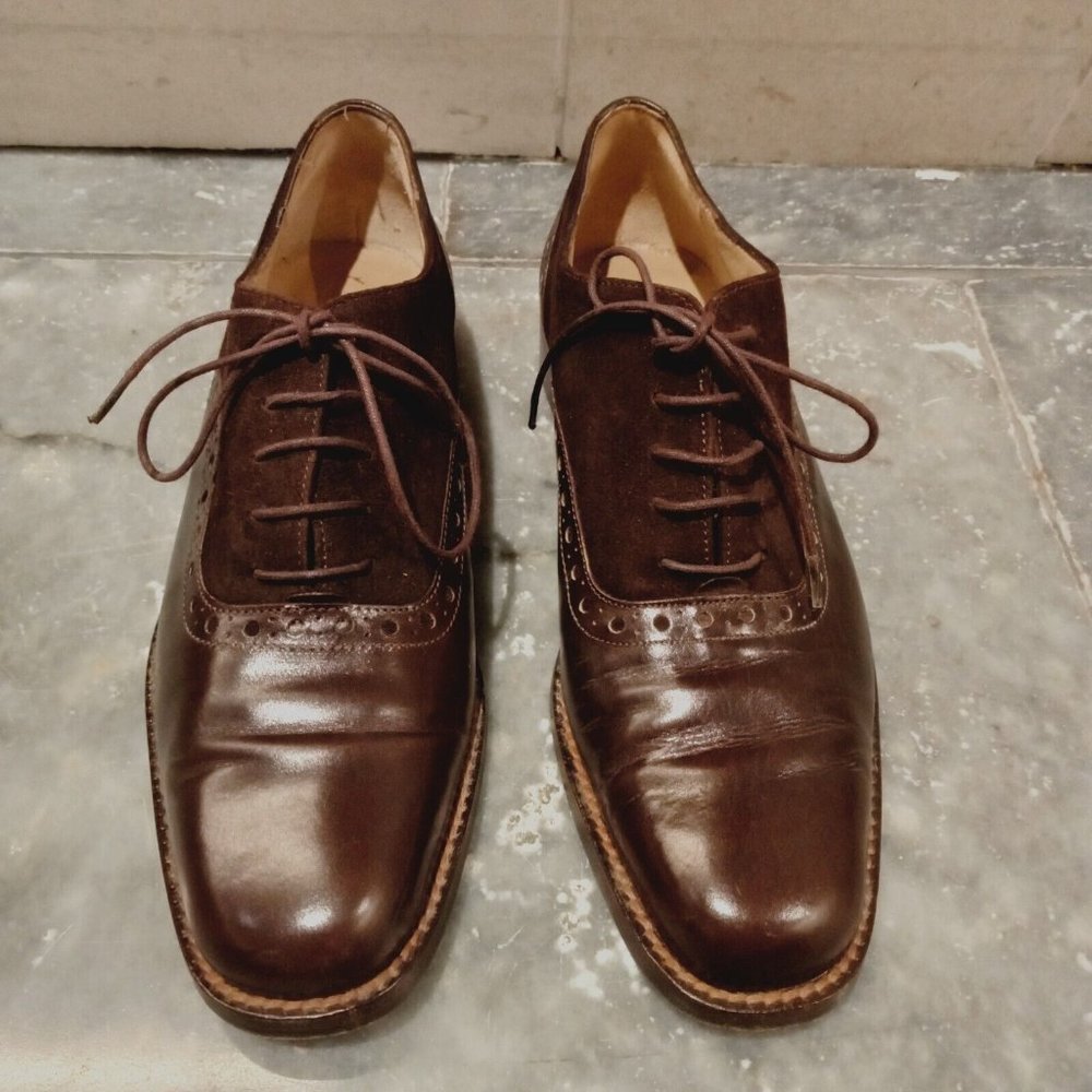 Made In Italy Brown Leather Laceup Brogue Shoes Size 38 or 7 Innovare - Picture 2 of 9